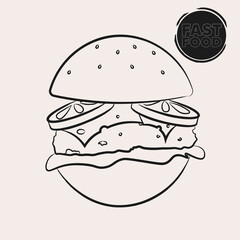 Isolated burguer draw fast food delivery white background icon- Vector
