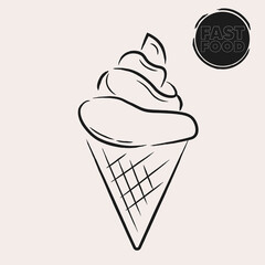 Isolated ice cream draw fast food delivery white background icon- Vector