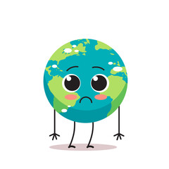 sad earth character unhappy cartoon mascot globe personage say no plastic climate change save planet concept isolated