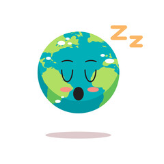 cute earth character sleeping cartoon mascot globe personage save planet world sleep day concept isolated