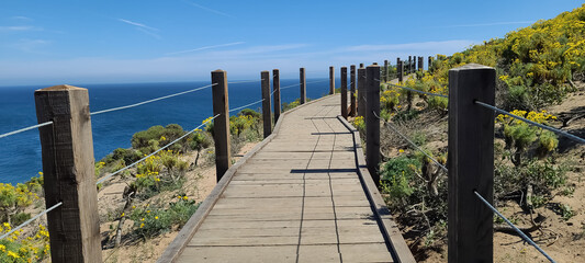 Hiking trial plank walkway in Point Dume Malibu