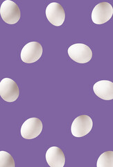 Minimal Easter pattern made of white eggs on purple  background with creative space. Holiday composition.