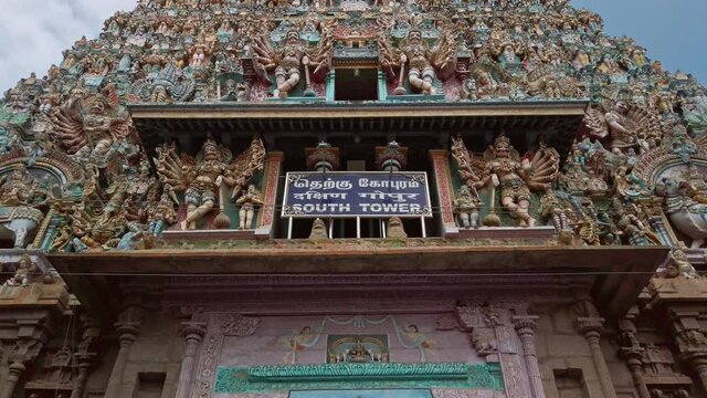 Meenakshi Sundareswarar Temple in Madurai. Tamil Nadu, India. It is a twin temple, one of which is dedicated to Meenakshi, and the other to Lord Sundareswarar