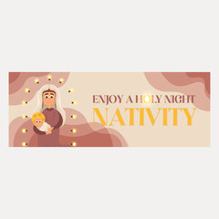 Isolated greeting card nativity beige birth jesus icon- Vector