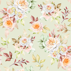 elegant watercolor floral and leaves seamless pattern