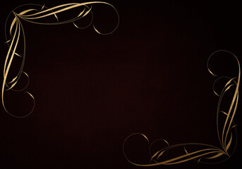 Dark red minimalistic abstract background. Business presentation, web banner backdrop. Swirls with golden effect.