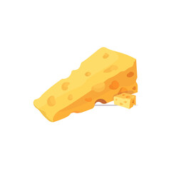 piece of yellow cheese with holes isolated on white background