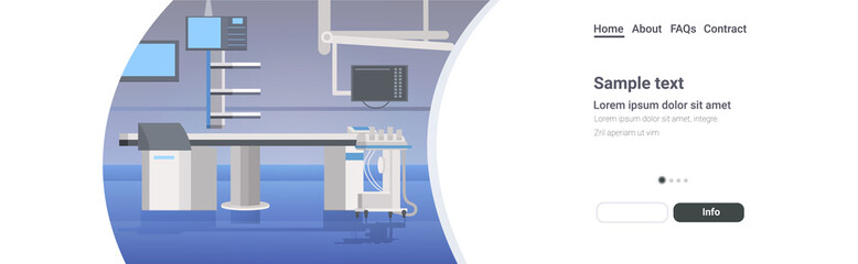 hospital operating table and medical devices modern clinic surgery room interior intensive therapy surgical procedures concept horizontal copy space