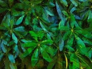 Leaves that look like multiple lobes Illustrations creates an impressionist style of painting.