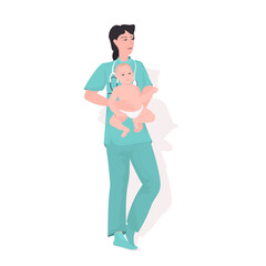 female doctor midwife in uniform holding newborn baby medical maternity hospital clinic worker with little child medicine healthcare midwifery concept full length