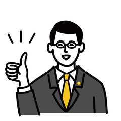 男性　ミドルエイジ 士業　メガネ　ベクター ポップ　いいね
