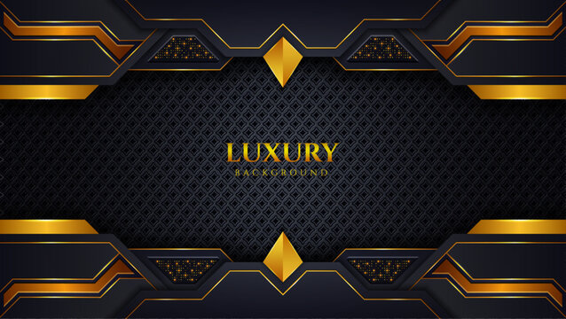Beautiful modern luxury background with black and golden color geometric shapes ornaments pattern lights Premium Vector