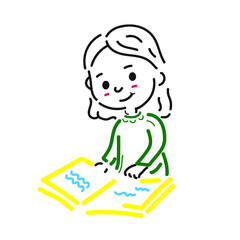vector in book day colors, girl reading a book
