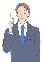 サムズアップをするスーツの男性 ウインク シンプル