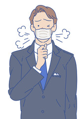 咳き込むスーツの男性 ゴホゴホ マスク シンプル