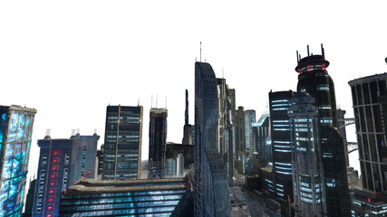future cyberpunk city 3d render on a white background