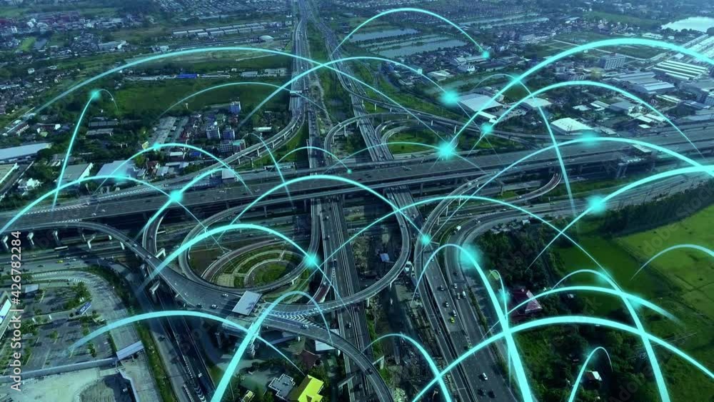 Aufkleber smart digital city highway with globalization graphic of connection network abstract line . concept 
