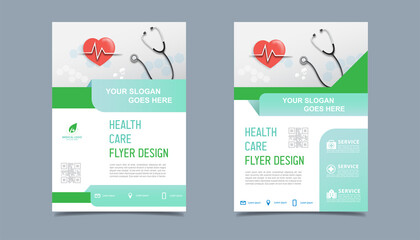Fototapeta na wymiar Medical health care flyer brochure template design, flyer template of health care with white background for text, space for picture and blue lines decoration. vector illustration 