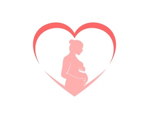 Pink love shape with woman pregnant inside