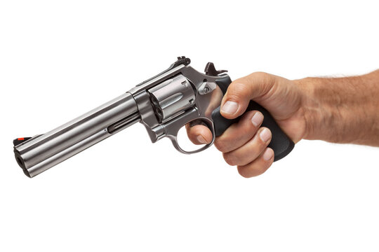 Man Pointing a Revolver, Isolated On White Background