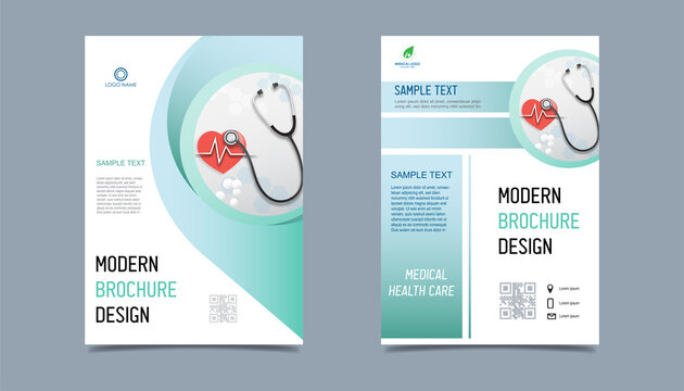 Medical health care flyer brochure template design, flyer template of health care with white background for text, space for picture and blue lines decoration. vector illustration 