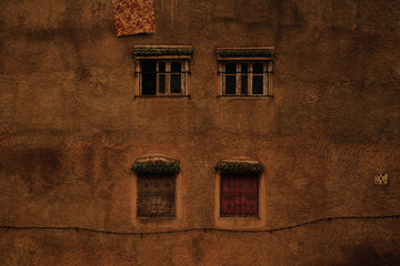Obraz na płótnie Canvas モロッコ、フェズ旧市街、家の壁
