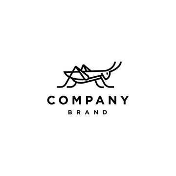 Grasshopper mantis logo line abstract, cricket insect icon in trendy minimal line linear style