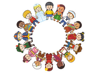 手を繋ぎ輪を作る世界の子供たち