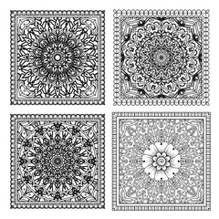 Set of Mehndi flower for henna, mehndi, tattoo, decoration. decorative ornament in ethnic oriental style. coloring book page.