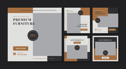Naklejka premium Furniture minimalist social media post template collection