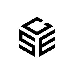 SCE hexagon letter logo design cube. Initial three letters template logo