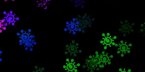 Fototapeta na wymiar Dark multicolor vector pattern with coronavirus elements.