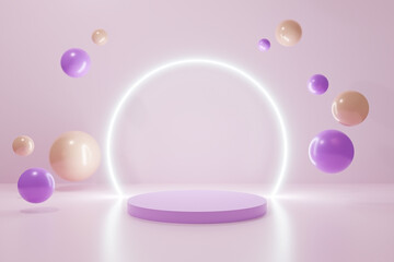 3d render abstract platform minimal geometric empty studio stage. Three-dimensional background for product placement showcase. Pastel color interior room with geometric objects. Minimal background.