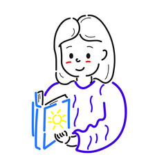 vector in book day colors, girl reading a book
