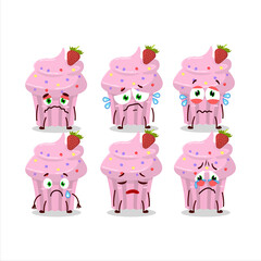 Strawberry muffin cartoon character with sad expression
