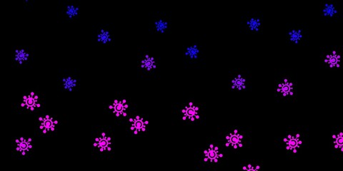 Dark purple, pink vector backdrop with virus symbols.