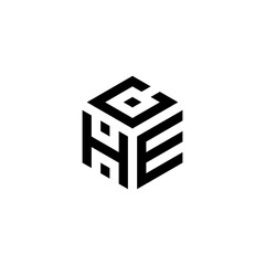 HCE hexagon letter logo design cube. Initial three letter template logo