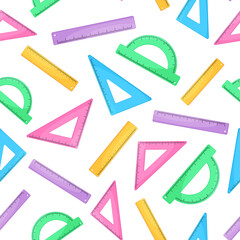 Seamless pattern set of different colored rulers. Vector illustration isolated on white background. Children's print with stationery
