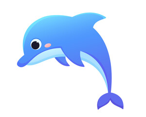 Vector cute dolphin in cartoon style using gradients. Illustration isolated on white background. Marine mammals
