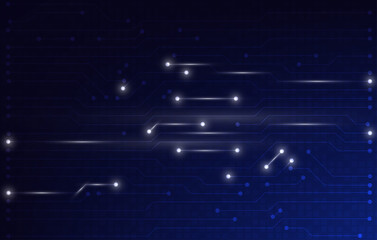 Circuit board technology digital  innovation abstract background. Dark blue with growing dot and line concept.
