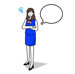 考えるビジネスウーマン アウトラインありアイソメトリックイラスト