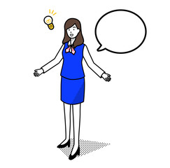 アイデアをひらめくビジネスウーマン アウトラインありアイソメトリックイラスト