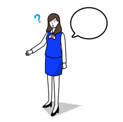 疑問を持つビジネスウーマン アウトラインありアイソメトリックイラスト