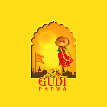 Happy Gudi Padwa, Gudi Padwa celebration of India.vector illustration