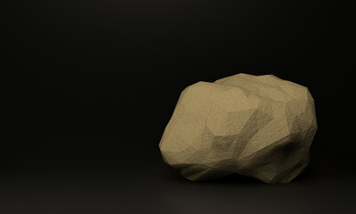 3D rendering. Brown rock specimen on black background. Sandstone.