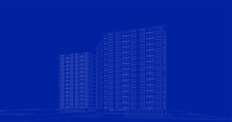 Naklejka premium 3d wireframe of building. sketch design.Vector