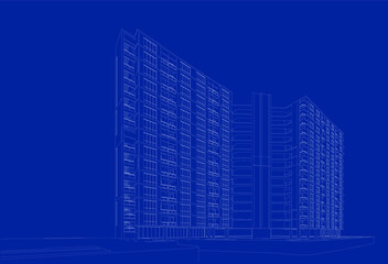 3d wireframe of building. sketch design.Vector