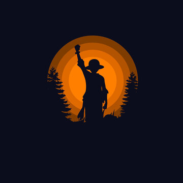 Mugiwana Luffy Silhouette Vector Illustration Logo Designs. Landscape wallpaper, Illustration vector style, One Piece. Perfect for T-shirt, Hoodie, etc