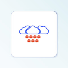 Line Cloud with snow icon isolated on white background. Cloud with snowflakes. Single weather icon. Snowing sign. Colorful outline concept. Vector