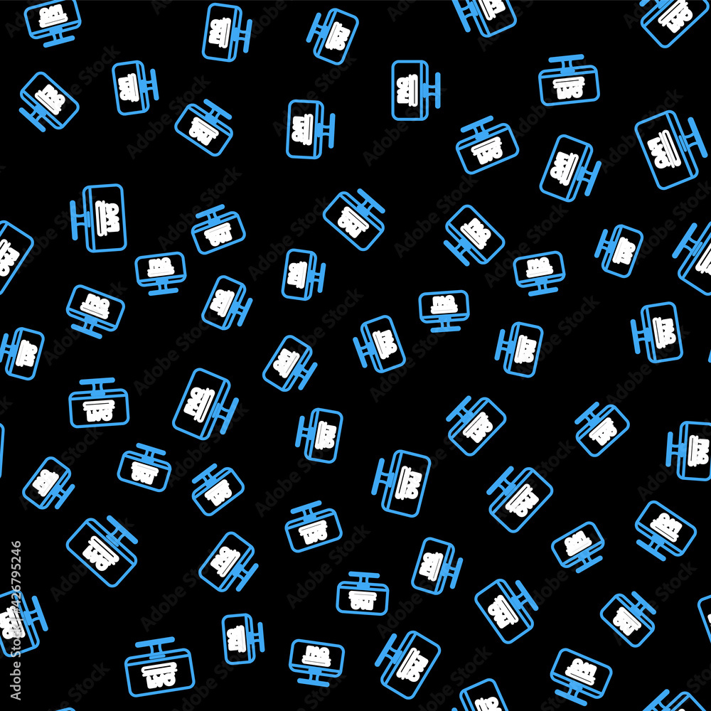 Fototapete line computer monitor with text faq information icon isolated seamless pattern on black background. 